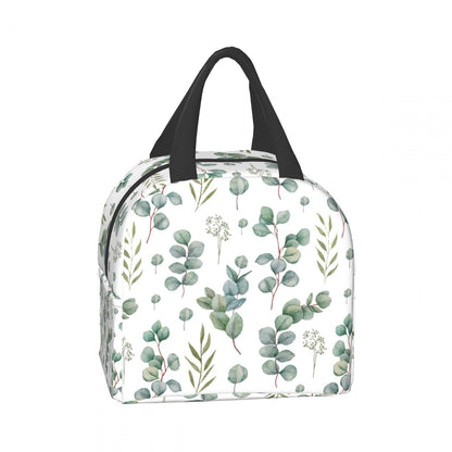 Giwawa Eucalyptus Leaves Lunch Bag Green Leaf Insulated Durable Handbag Portable Cooler Organizer Lunch Box for Work Office Travel Picnic