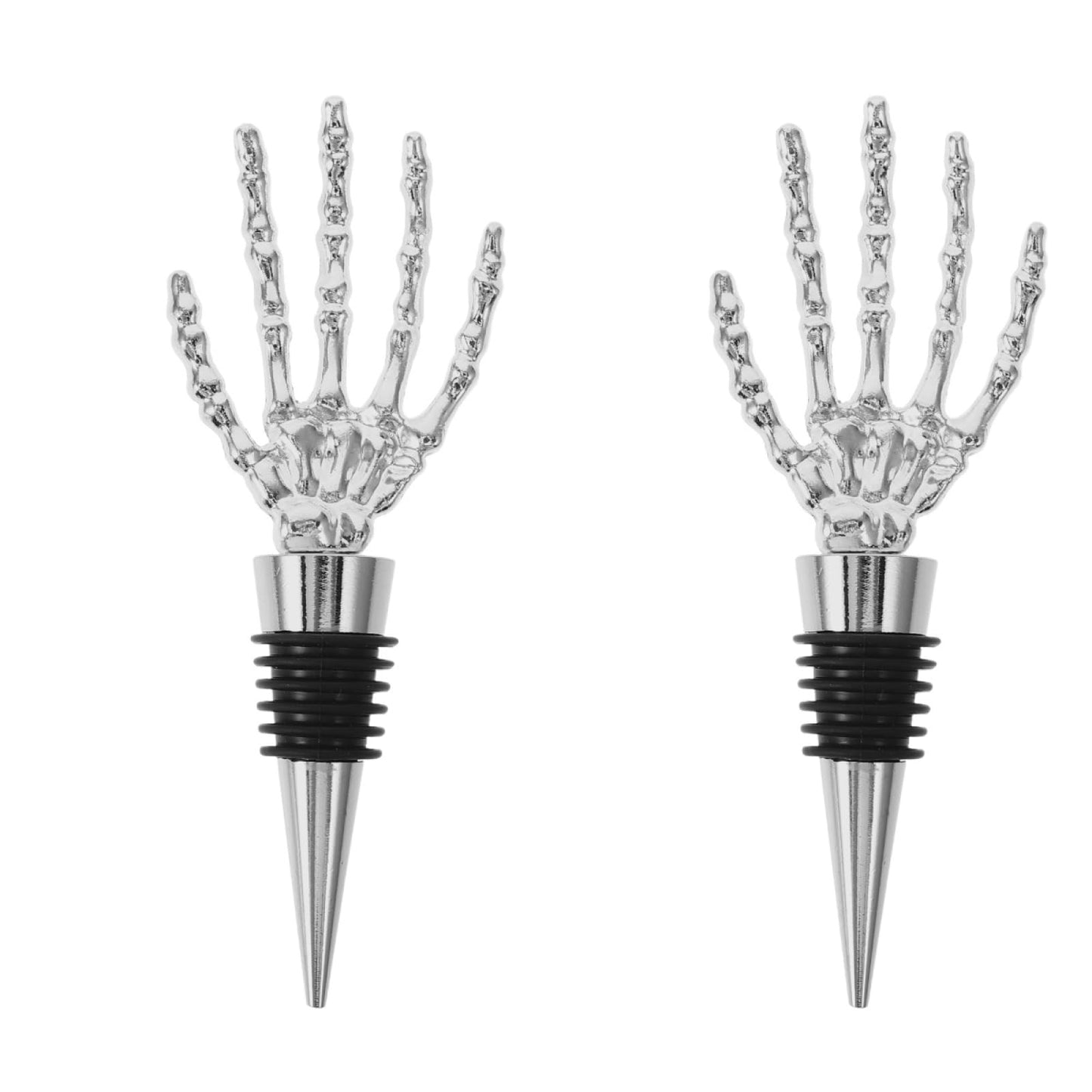 Garneck 2pcs Halloween Wine Bottle Stopper Silver Skeleton Hand Shaped Decorative Bottle Plug Alloy Skeleton Hand Stopper for Wine Beverage Halloween Party Favors