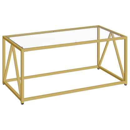 HOOBRO Glass Coffee Table, Gold Coffee Tables for Living Room, Gold Glass Coffee Table,1 Layer Center Table, Modern, for Apartment, Office, 39.4 x 19.7 x 17.7 Inches, Easy Assembly, Golden GD04KF01