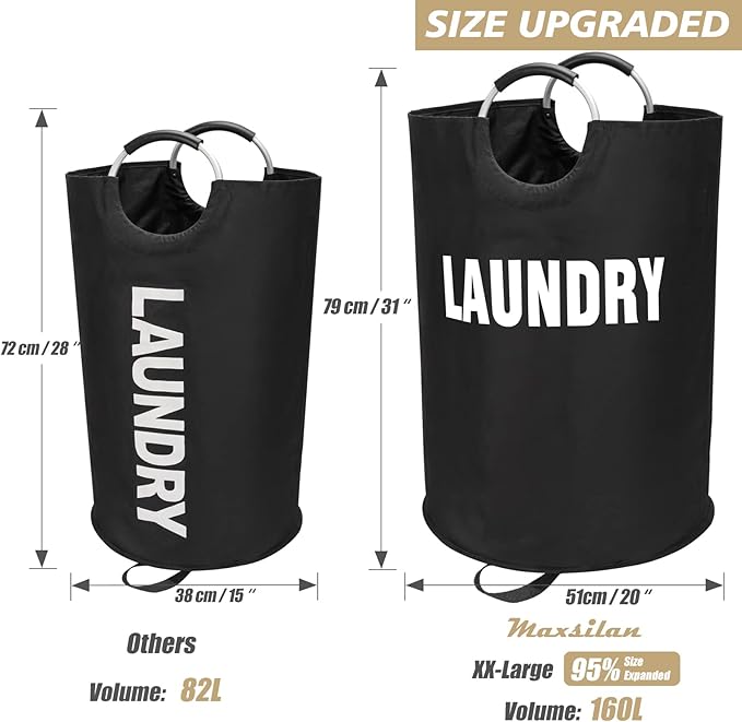 160L XX-Large Laundry Basket, Freestanding Tall Clothes Hamper, Collapsible
