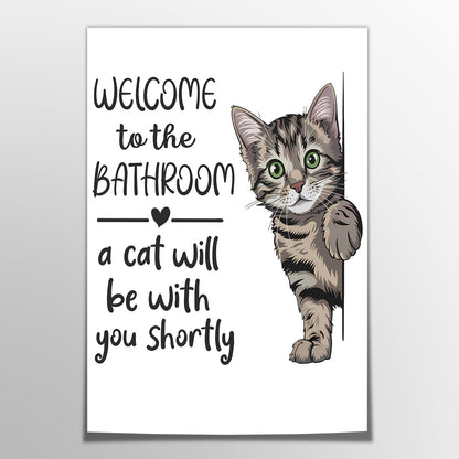 HNNXAR Funny Cat Bathroom Wall Art,Welcome To The Bathroom A Cat Will Be With You Shortly Paintings Posters,Black and White Funny Animal Canvas Pictures Prints Wall Decor 16x24in Unframed