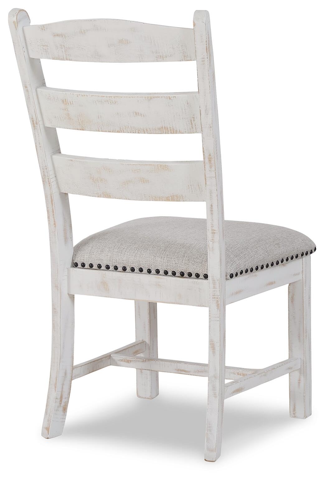 Signature Design by Ashley Valebeck Farmhouse Cushioned Dining Chair, 2 Count, Nailhead Trim, Fabric Upholstery, Solid Wood, 39" Seat Height, Whitewash
