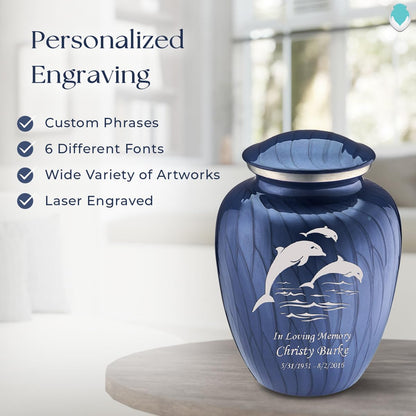 Geturns - Adult Personalized Dolphin Cremation Urns for Human Ashes I Large Pearl Cobalt Blue Funeral Urn for Men and Women I 200 lbs
