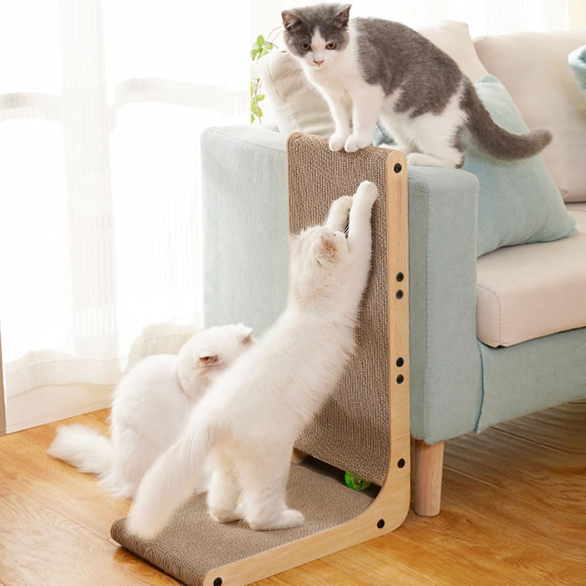 Familypoint Cat Scratcher, Cat Scratching Post, Cardboard Cat Scratching Board with Ball Toy, Large Vertical L Shape Cat Scratcher Scratch Pads Toys for Indoor Cats, Catnip