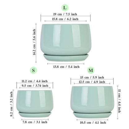 GDSZJLJ Ceramic Indoor Pots for Plants,7.5+5.9+4.4 Inch Set of 3,Flower Pots with Drainage Holes and Saucers,Planters Pot with Hole Mesh Pad,Large Planters for Indoor Plants,Gift for Mom,Aqua