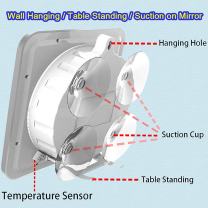 Large Waterproof Bathroom Shower Wall Clock, Big Digital Water Resistant Shatterproof Clock Thermometer Hygrometer for Bath, Temperature & Humidity Meter, Hanging & Table Standing & Mirror Suction Cup