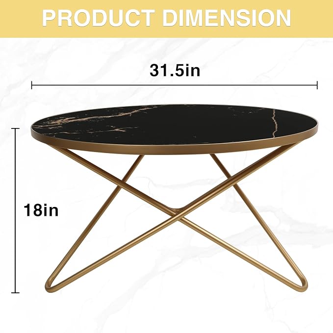 HLR Round Coffee Table with Black Faux Marble Top