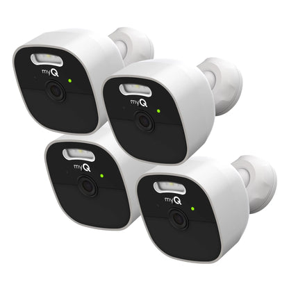 myQ Outdoor Battery Camera | 2K Camera, Color Night Vision, Spotlight, Motion Alerts, Live View with Two-Way Talk, Wireless, Weather-Resistant, Outdoor, White, 4 Pack