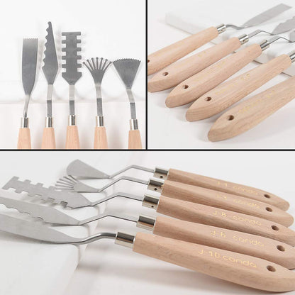 CONDA Palette Knife Set 1 set 10Pcs Palette Knife Painting Wood Handle with Different Shapes and 1 set 5 pcs regular shapes pack