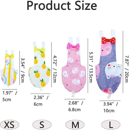 4pcs Bird Diaper Cute Printed Parrots Flight Suit with Bowknot Parrot Nappy Reusable Pigeon Pants Cockatiel Clothes for Parakeet Mini Macaw Budgie Canary - L