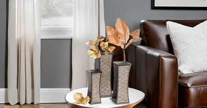 Creative Scents Dublin Brown Vases for Decor Centerpieces - Set of 3 Flower Vases Ideal Home Decor, Dining and Living Room Table Centerpiece, Table Decor, Bookshelf, Mantle and Entryway, Gift Boxed