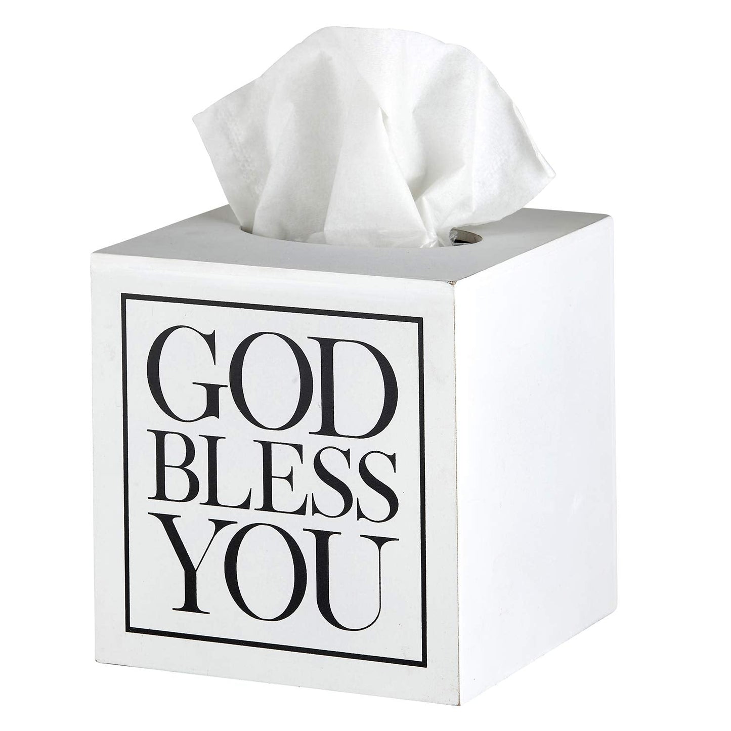 Creative Brands Faithworks - God Bless You Wooden Tissue Box Cover, Small, White