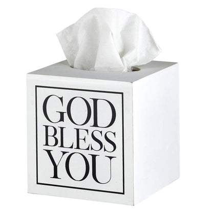 Creative Brands Faithworks - God Bless You Wooden Tissue Box Cover, Small, White