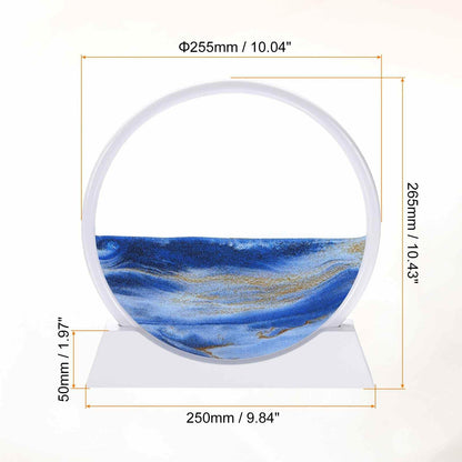 HEARTOOL Moving Sand Art Picture 12" Round Tempered Glass 3D Liquid Motion Deep Sea Flowing Sand Scene with Display Frame Perfect for Desktop & Office & Work Decoration (Blue)