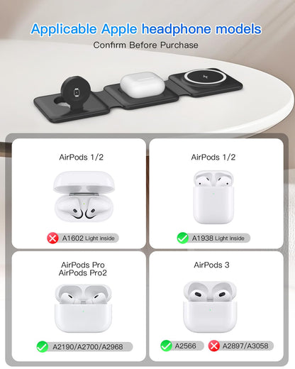Magnetic Wireless Charger for iPhone: Fodable 3 in 1 Charging Station for Multiple Apple Devices - Travel Charging Pad Dock for Apple Watch iPhone 17 16 15 14 13 12 Pro Max Plus & Airpod