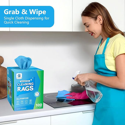 GLIMGLINT Shop Towel, 100 Pack Blue Microfiber Cleaning Cloth, Ultra Absorbent