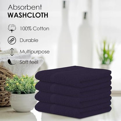 Avalon Towels Cotton Washcloths 24-Pack – 12 x 12 Inch Plum Super Soft &