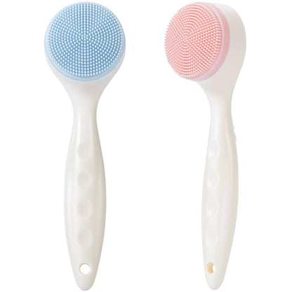 2 Pack Silicone Face Scrubber Exfoliating Brush, Manual Handheld Facial Cleansing Brush Blackhead Scrubber, Soft Bristles Waterproof for Face Skincare (Round-Pink)