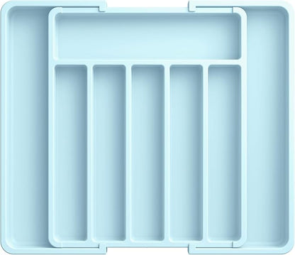 Aujen Silverware Organizer - Expandable Kitchen Drawer Organizer, Adjustable Utensil Organizer, Cutlery Tray for Forks, Knives, Multipurpose Kitchen Organizers and Storage Solution, Blue, Large