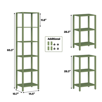 TUTOTAK Bookshelf, 6-Tier Tall Book Shelf, Narrow Bookcase for Small Space, DIY Stackable Bookshelf, for Living Room, Office, Study, Entryway, Industrial, Olive Green BS01BOG006