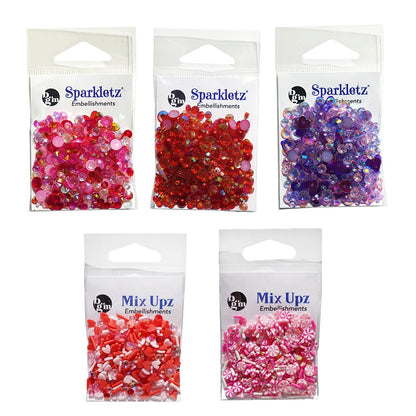 Buttons Galore Valentine’s Day Embellishment Set – 50g of Flat Back Gems, Polymer Clay, Shaped Sequins, Flat Back Pearls & Rhinestones for DIY Crafts, Scrapbooking & Shaker Projects