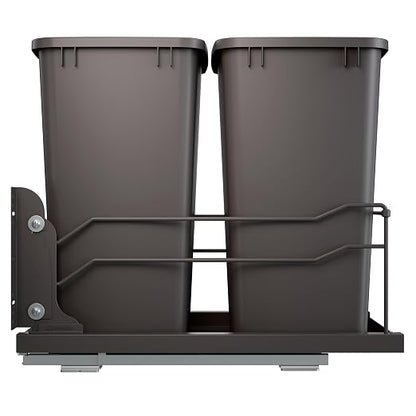 Rev-A-Shelf Double 35 Qt Pullout Trash Cans with Soft-Close for Under Kitchen Cabinets, Min Opening Width of 14.5", Orion Gray, 53WC-1835SCDM-213
