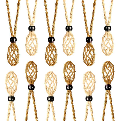 Anjiucc 12 PCS Crystal Cage Necklace With Adjustable Length - Empty Stone Pendant Holder Replacement Hand-Woven Cord (Coffee + Khaki)