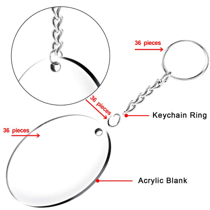 Duufin 108 Pieces Acrylic Keychain Blanks with Key Chain Rings 2 Inch Round Clear Acrylic Blanks for Keychain DIY Projects and Crafts