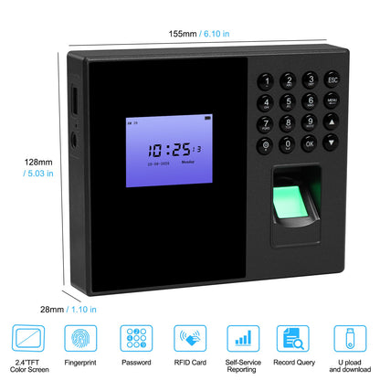 OBO HANDS Biometric Time Clocks for Employees- No Monthly Fees - Time Punch Machine for Small Business - Fingerprint/Card/Password Attendance Systems with Power Plug - Easy Reporting