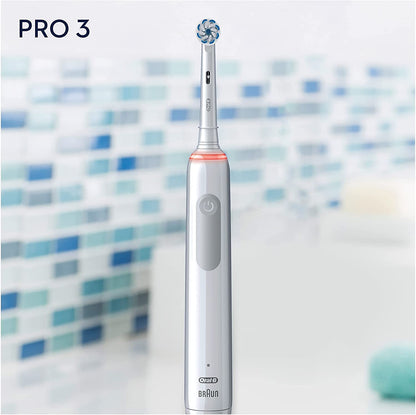 Oral-B PRO 3 3000 Sensitive Clean Electric Toothbrush with 3 Cleaning Modes Including Sensitive and Visual 360° Pressure Control for Dental Care, Designed by Braun, White