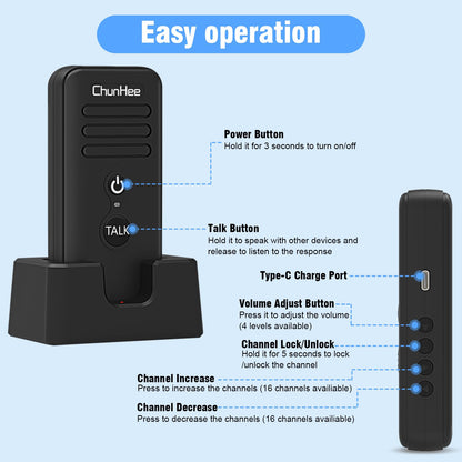 ChunHee Intercoms Wireless for Home, Upgraded Long Standby 16 Channels Caregiver Wireless Intercom System for Elderly 1640ft Portable Intercom Two Way Room to Room Communication Intercom for Home Use
