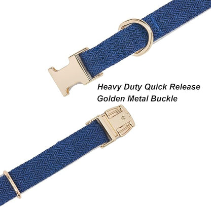 Soft Cotton Hemp Dog Collar with Metal Buckle Adjustable Tweed Dog Collars for Small Medium Large Dogs(Royal Blue,Large)