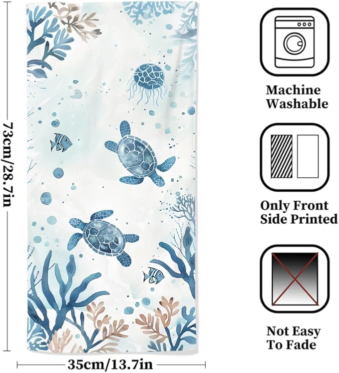 Sea Turtle Hand Towels Set of 2 Breathable Ocean Beach Hand Towels Marine Life