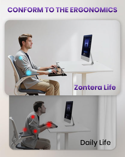 Zontera Ergonomic Mouse & Keyboard Tray Under Desk, Pull Out with Adjustable C-clamp, 20 (25.9 Including Clamps) x 11.8 Inch Slide Out Computer Keyboard Drawer Mouse Tray for Typing, Rustic Brown