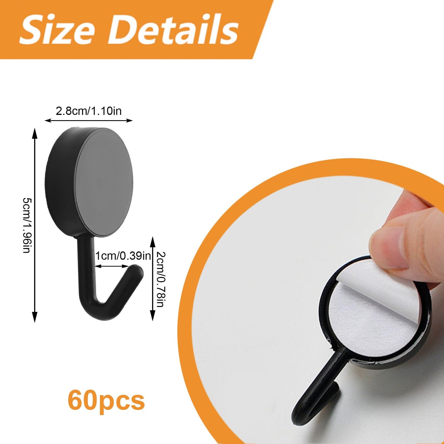 MOROBOR Self Adhesive Hooks, 60pcs Heavy Duty Plastic Hooks Wall Key Hook Holders Stocking Holder for Home Kitchen Bathroom Office Door (Black)