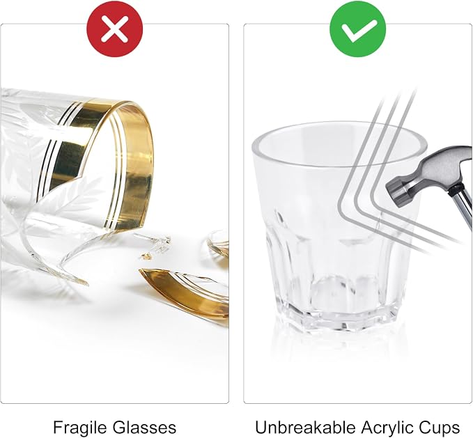Plastic Drinking Glasses Set of 6, Unbreakable Water Tumbler, Acrylic Plastic Cups, Reusable Kids Drinking Cups for Children Kitchen Cocktail Picnic Party Juice Whiskey Wine (6pc-clear-160ml/5.4oz)