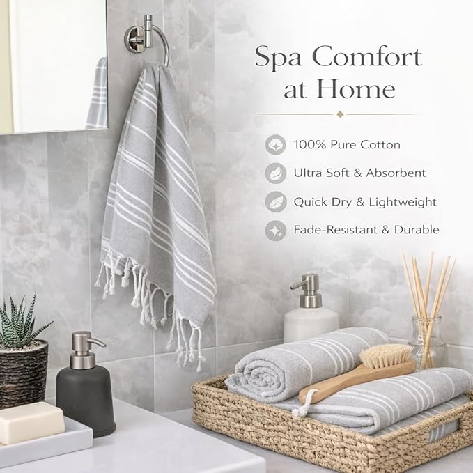Clotho 4 Pack Silver Gray Turkish Hand Towels
