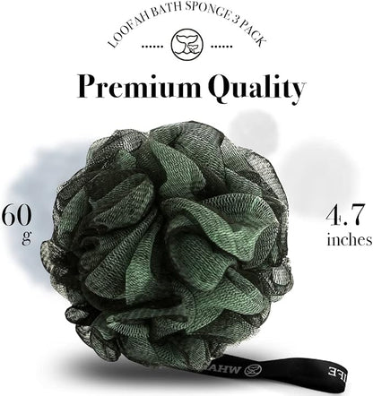 WhaleLife Loofah Bath Sponges - Gentle Exfoliating Shower Loofah for Rich Lather, Durable Matte Mesh Body Scrubber for Men & Women 4 Pack