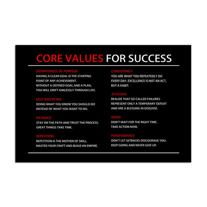 Inspirational Wall Art Core Values Quote Motivational Poster Inspiring Canvas Painting Prints Wall Pictures for Living Room Home Decor Framed Artwork [12''W x 18''H]