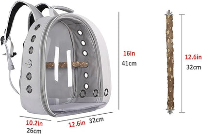 Bird Carrier Backpack with Wood Perch, Transparent Bird Travel Cage, Portable Pet Carrier Backpack, Breathable Hangbag for Vet Transport Camping Hiking (Pink)