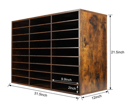 PAG Wood Literature Organizer Mail Sorter Student Mailbox for Classroom Desktop Bill Paper Holder for Office Home School, 27 Compartments, Antique Brown