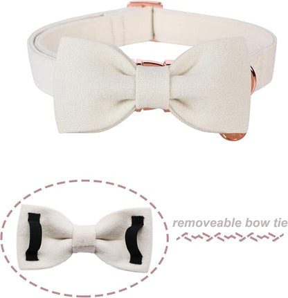 DOGWONG Cotton Dog Collar with Bow, White Wedding Collar, Adjustable for Small to Large Dogs