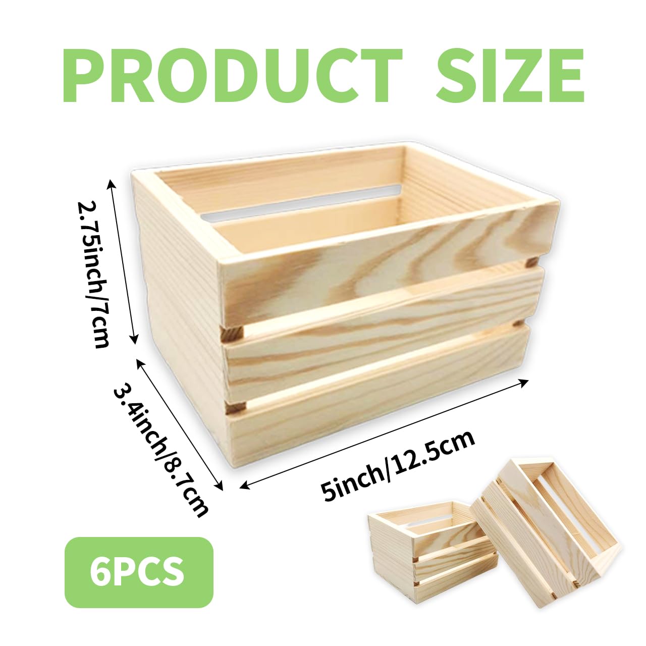 Nudaoz 6-Pack 6.3 Inch Natural Pine Wooden Crates, Unfinished Rustic Nesting Wood Boxes, Farmhouse Wooden Storage Crate for DIY Crafts, Home Closet Organizer, Office & Bathroom Vanity Display