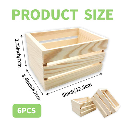Nudaoz 6-Pack 6.3 Inch Natural Pine Wooden Crates, Unfinished Rustic Nesting Wood Boxes, Farmhouse Wooden Storage Crate for DIY Crafts, Home Closet Organizer, Office & Bathroom Vanity Display