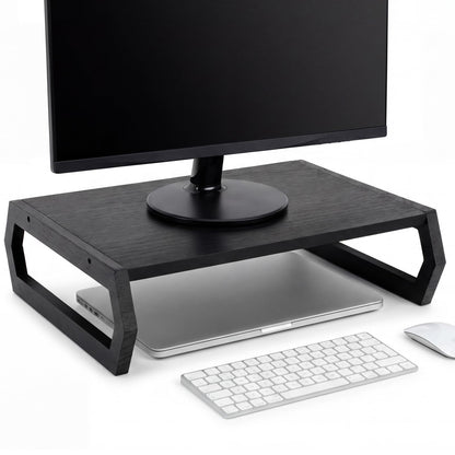 Wenqik Wood Monitor Stand Riser 14.2 Inch Black Wood Desktop Monitor Stand for Laptop PC Computer TV Screen for Home Office (Hexagonal Design)