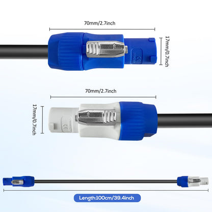 PowerCon Power Cable AC PowerCon Input to Output 12AWG 3 Pin Power Extension Cable for LED Screen Beam Moving Head Light, Stage Light Power,Audio Video Equipment and More-3FT