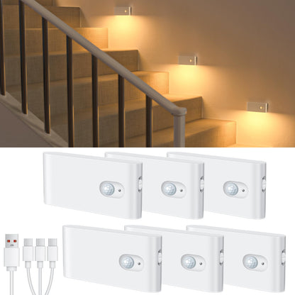 WILLED Motion Sensor Night Light, Rechargeable Stair Lights Indoor, Warm White Motion Sensor Light Indoor, Battery Operated Night Light for Hallway, Stairway, Bathroom, Bedroom, Kitchen, 3 Pack