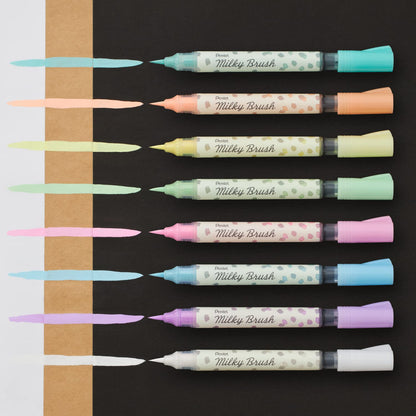 Pentel GFH-P8ST Milky Brush Colored Brush Pen, 8 Colors