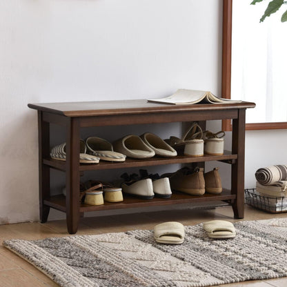 XKZG Shoe Storage Bench Wooden Shoe Rack Bench Rustic Solid Wood Entryway Bench (Brown,31.5")