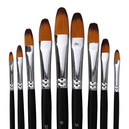Artist Paint Brushes Set,9 Pcs Professional Filbert Brushes for Acrylic Oil Watercolor Gouache Painting Kits with Long Handle Nylon Hair Black